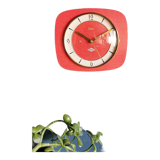 Vintage formica clock rectangular silent wall clock "Odo red"