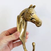 Set of 3 brass wall hooks horse head vintage coat hangers