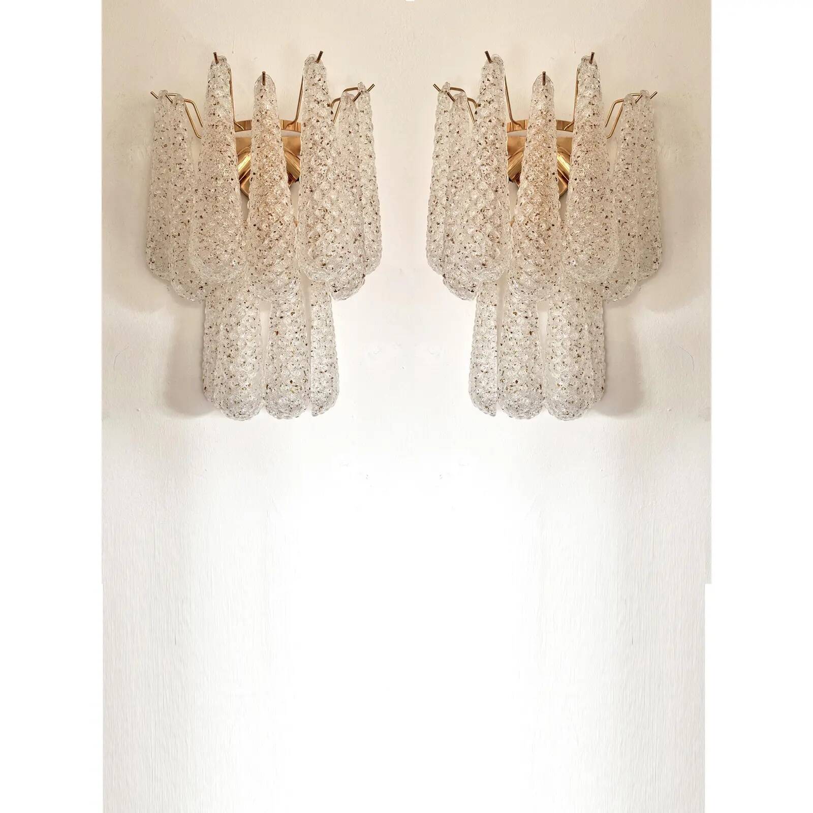 Set of 2 Modern “Conchiglie” Gold Murano Glass Wall Sconces