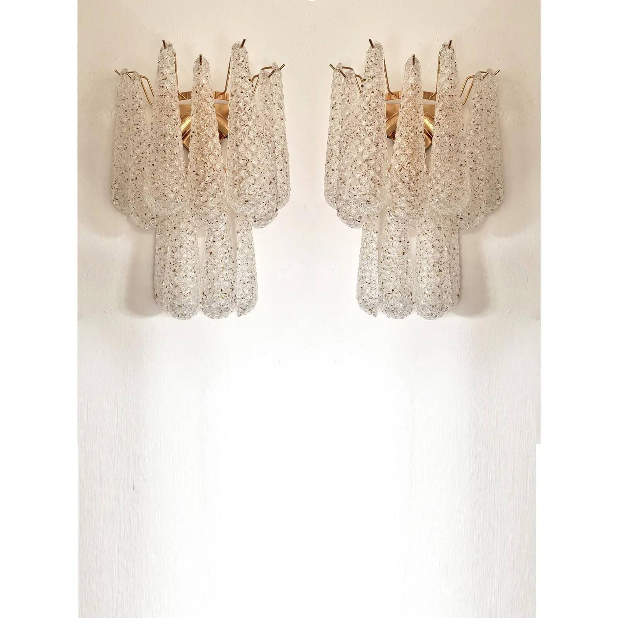 Set of 2 Modern “Conchiglie” Gold Murano Glass Wall Sconces