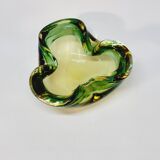 Empty Pocket Cup Ashtray Vintage Murano Glass Sommerso Green and Yellow