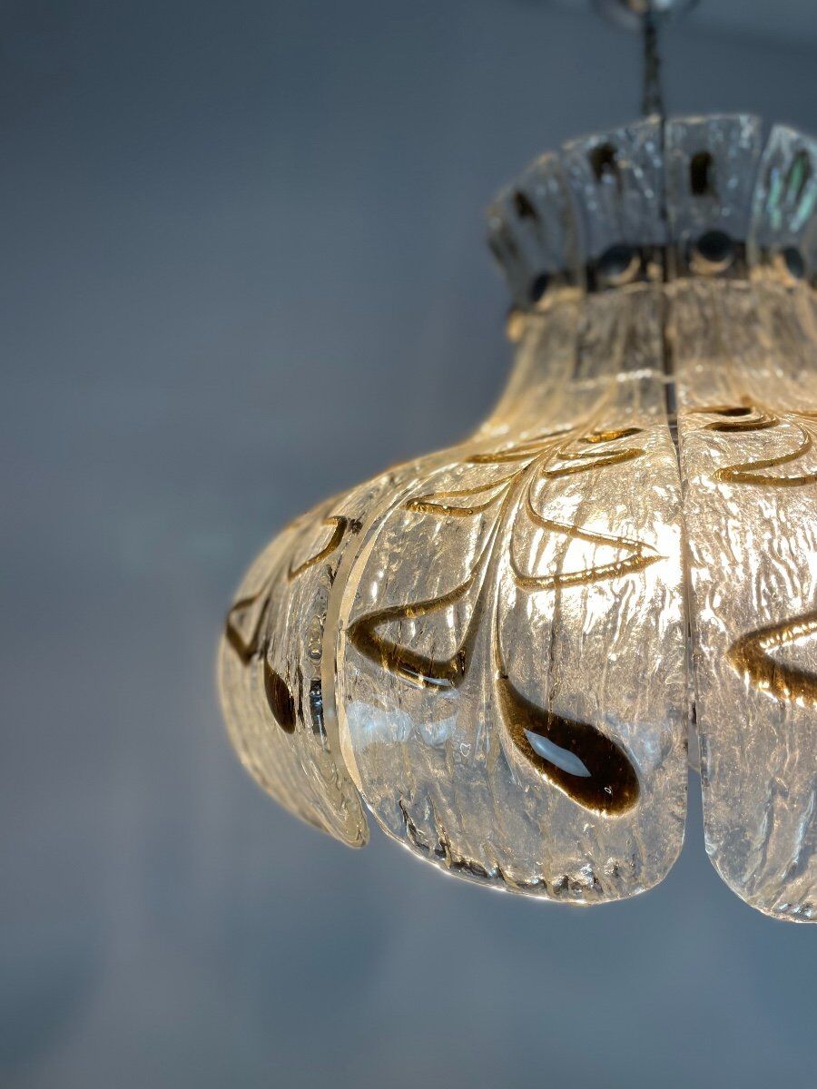Venetian chandelier in colorless and brown murano glass circa 1970