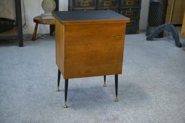 Meuble d’appoint dépliant en bureau, acier, laiton et chêne 1960’s