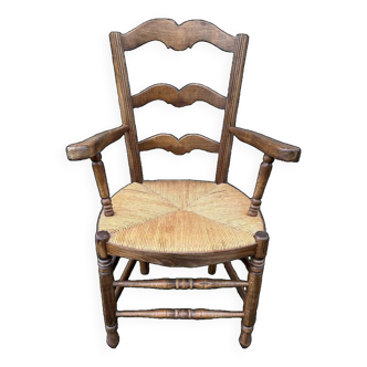 Provencal armchair, straw, vintage, early 20th century.