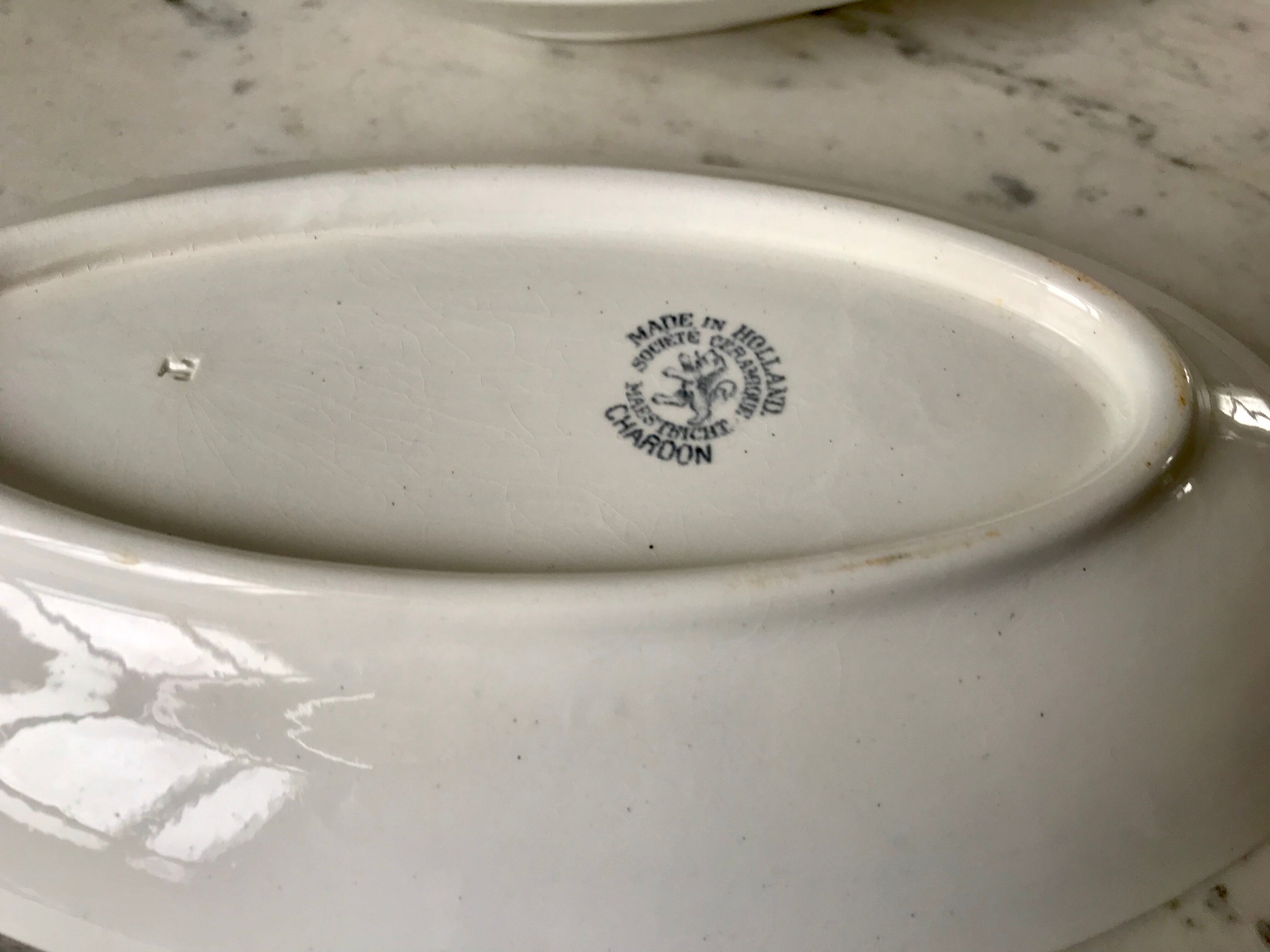 Trio of raviers Terre de Fer Société Céramique Maestricht model Thistle made in Holland late nineteenth