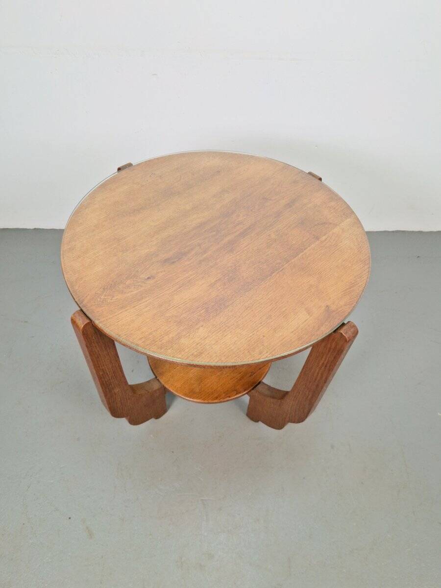 Table d'appoint en chêne rond de style Art Déco, années 1930
