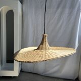 Small suspension, rattan luminaire in hat shape D:60cm