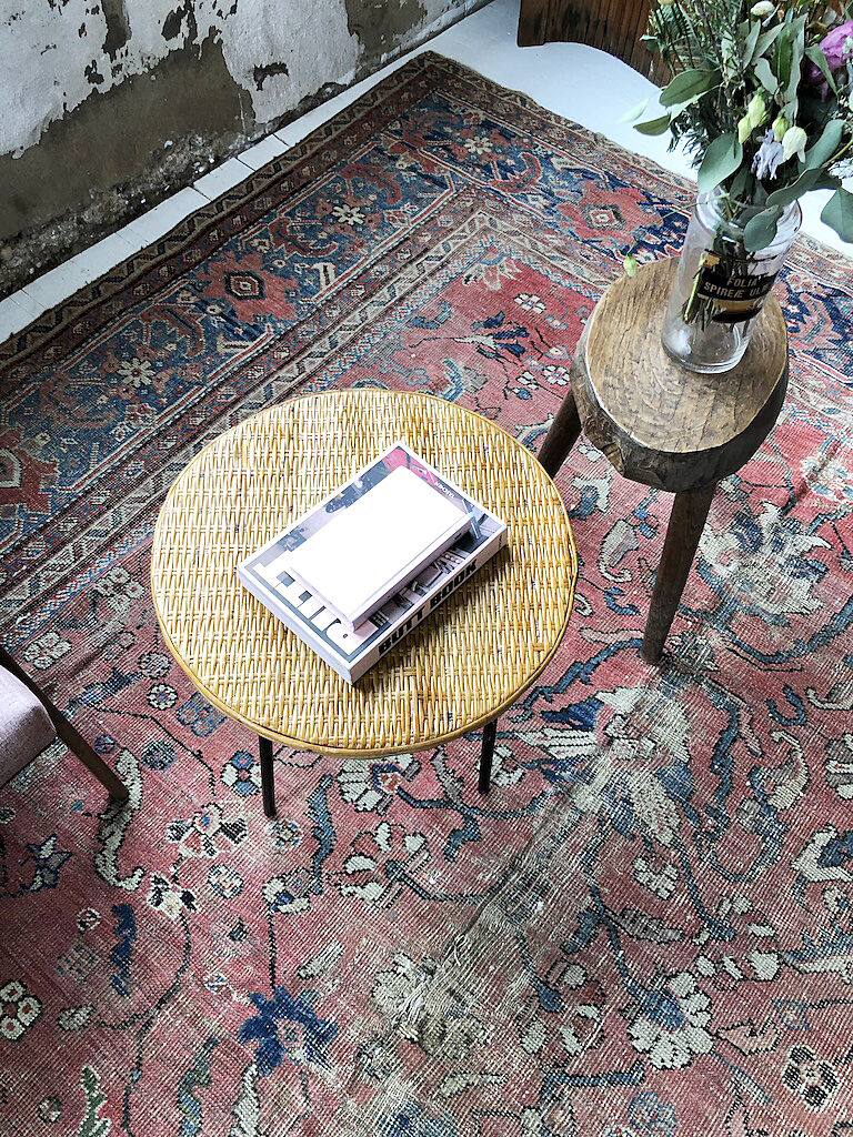 Wicker and metal coffee table