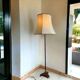 Floor lamp with teak base