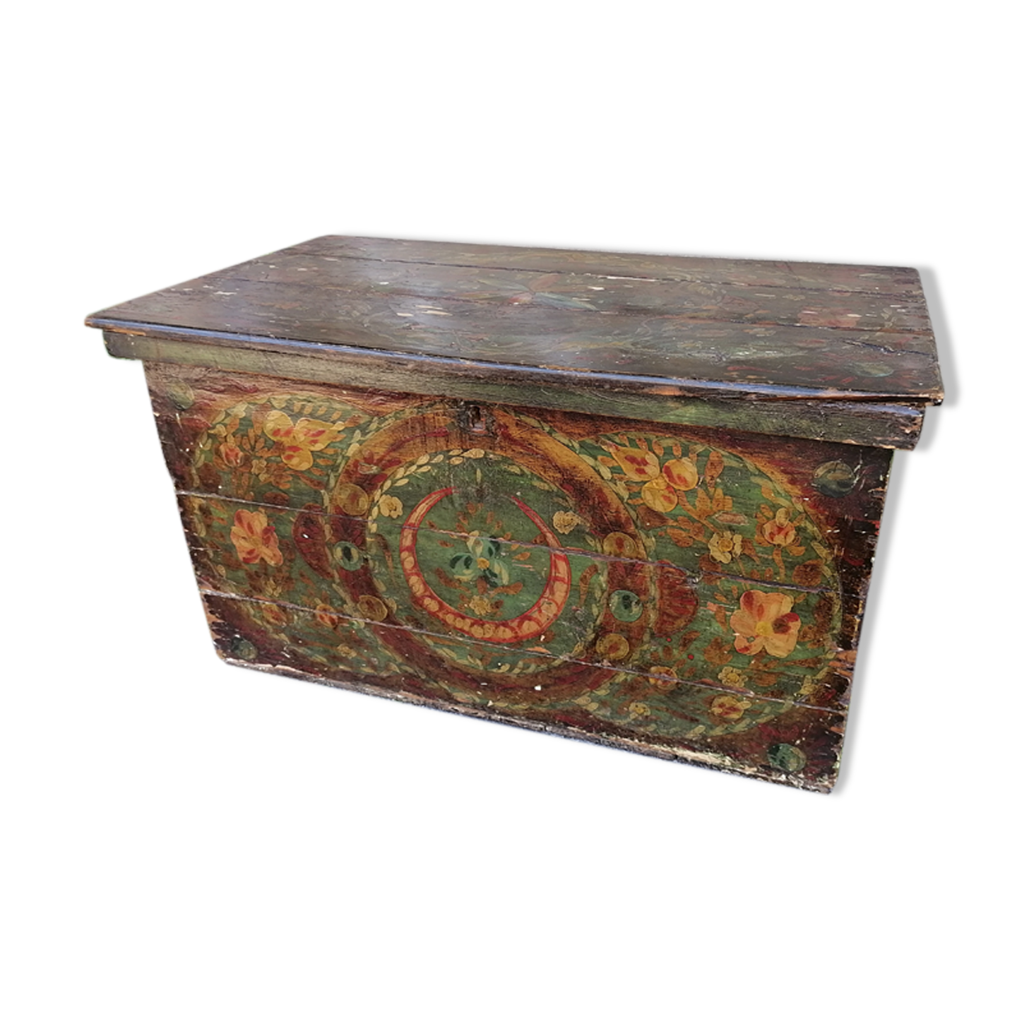 Alsatian wedding chest painted wood old 19th