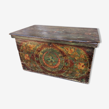 Alsatian wedding chest painted wood old 19th