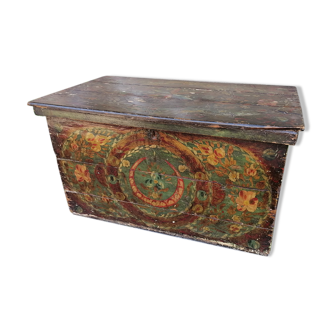Alsatian wedding chest painted wood old 19th