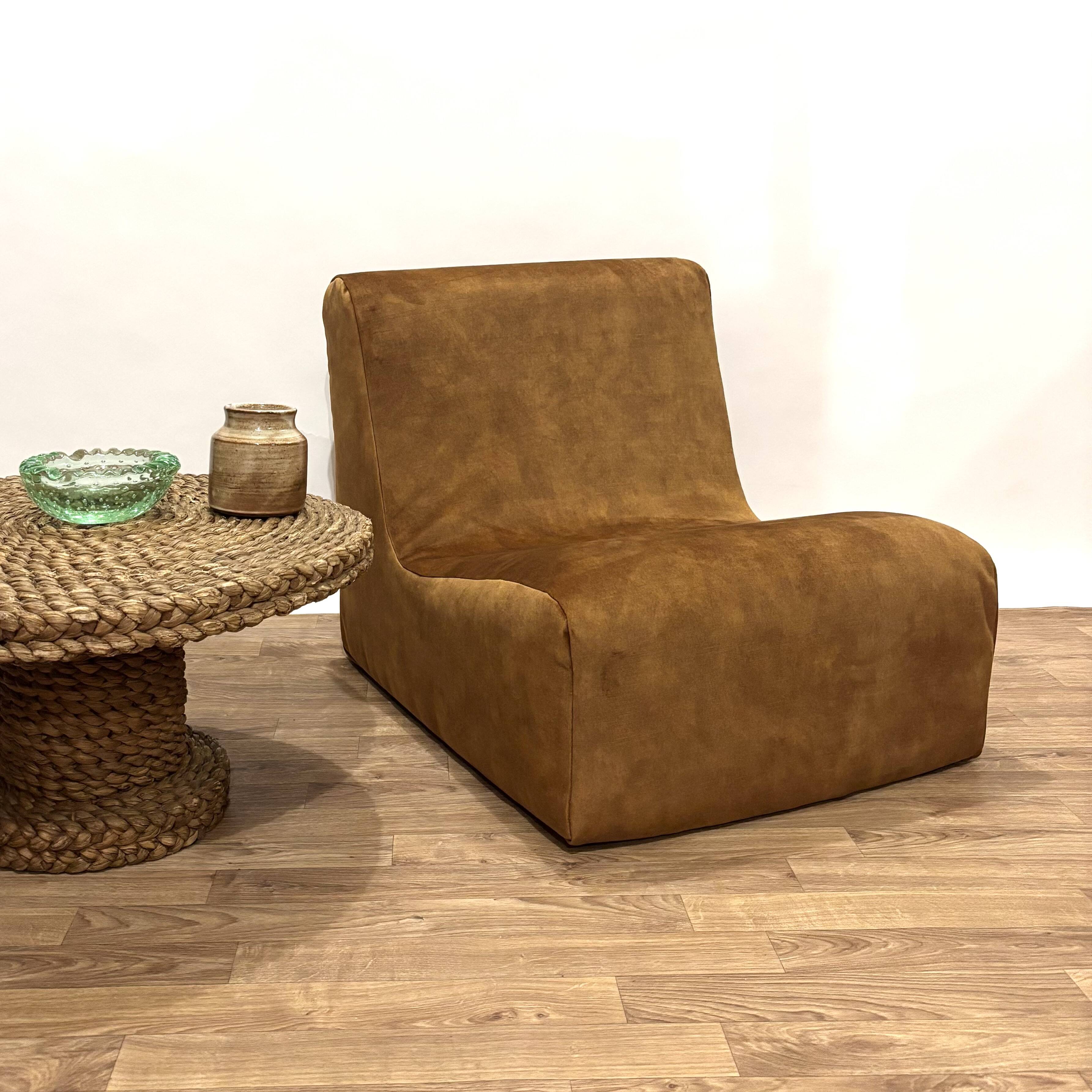 1970s chaise lounge reupholstered in cognac velvet