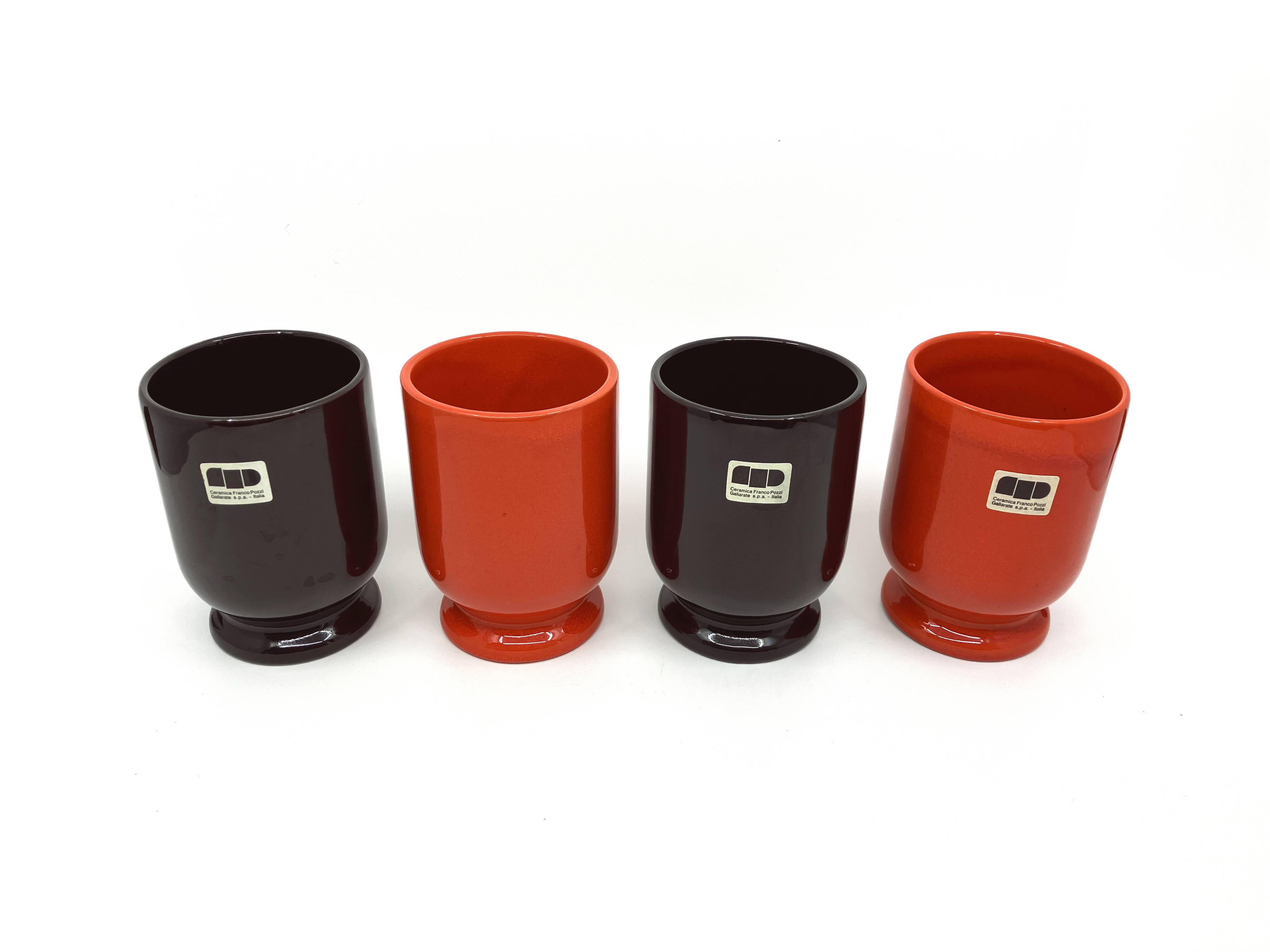 4 Franco Pozzi glasses/mazagrans • Bistrot series by Ambroglio Pozzi • 1970