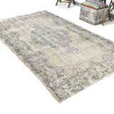 5x9 Rug For Living Room Gray Blue Handmade Wool Antique Turkish Rug, 156x264Cm