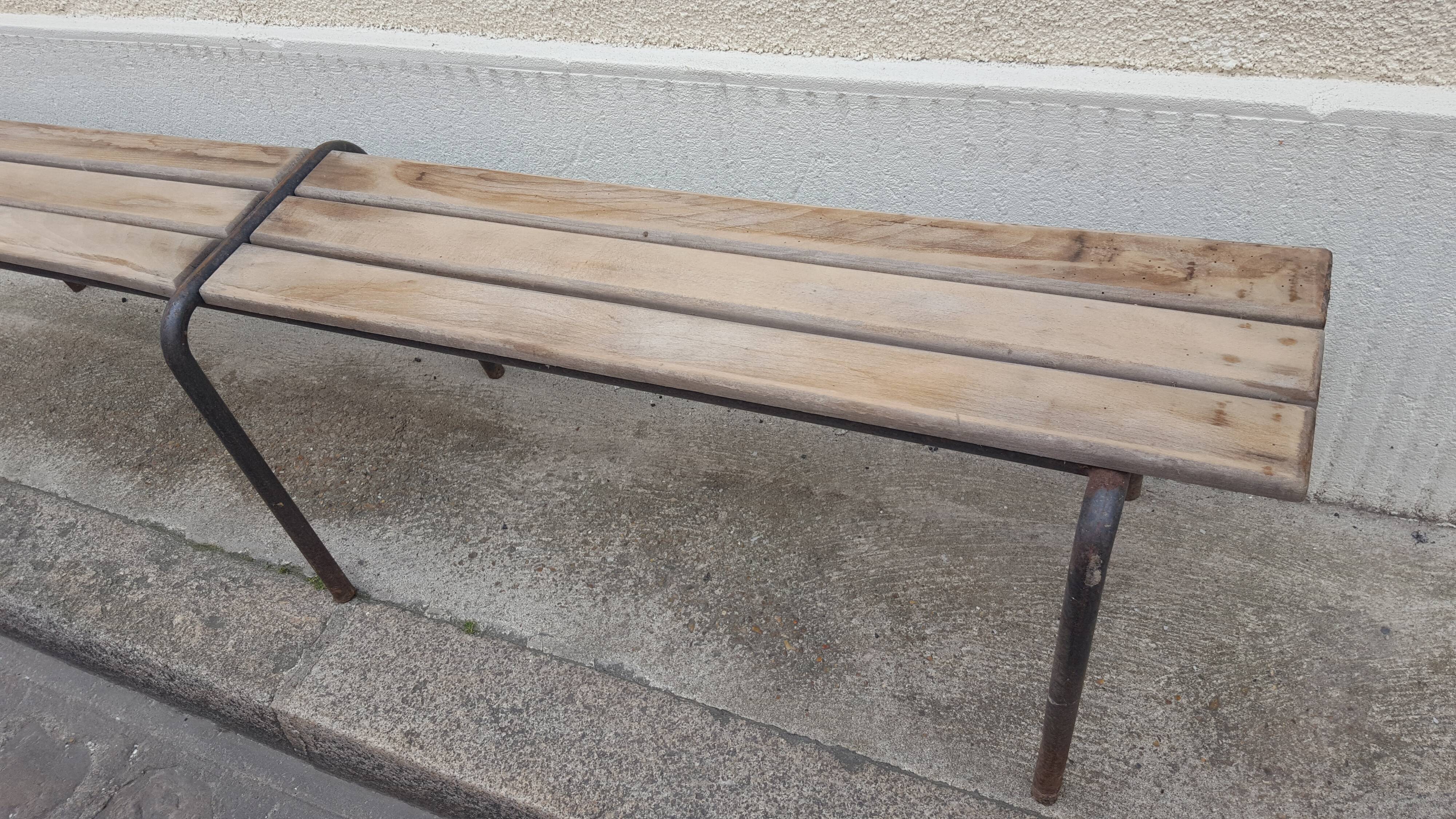 Wooden and vintage metal school bench