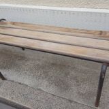 Wooden and vintage metal school bench