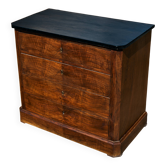 Petite commode Louis-Philippe à quatre tiroirs, plateau noir