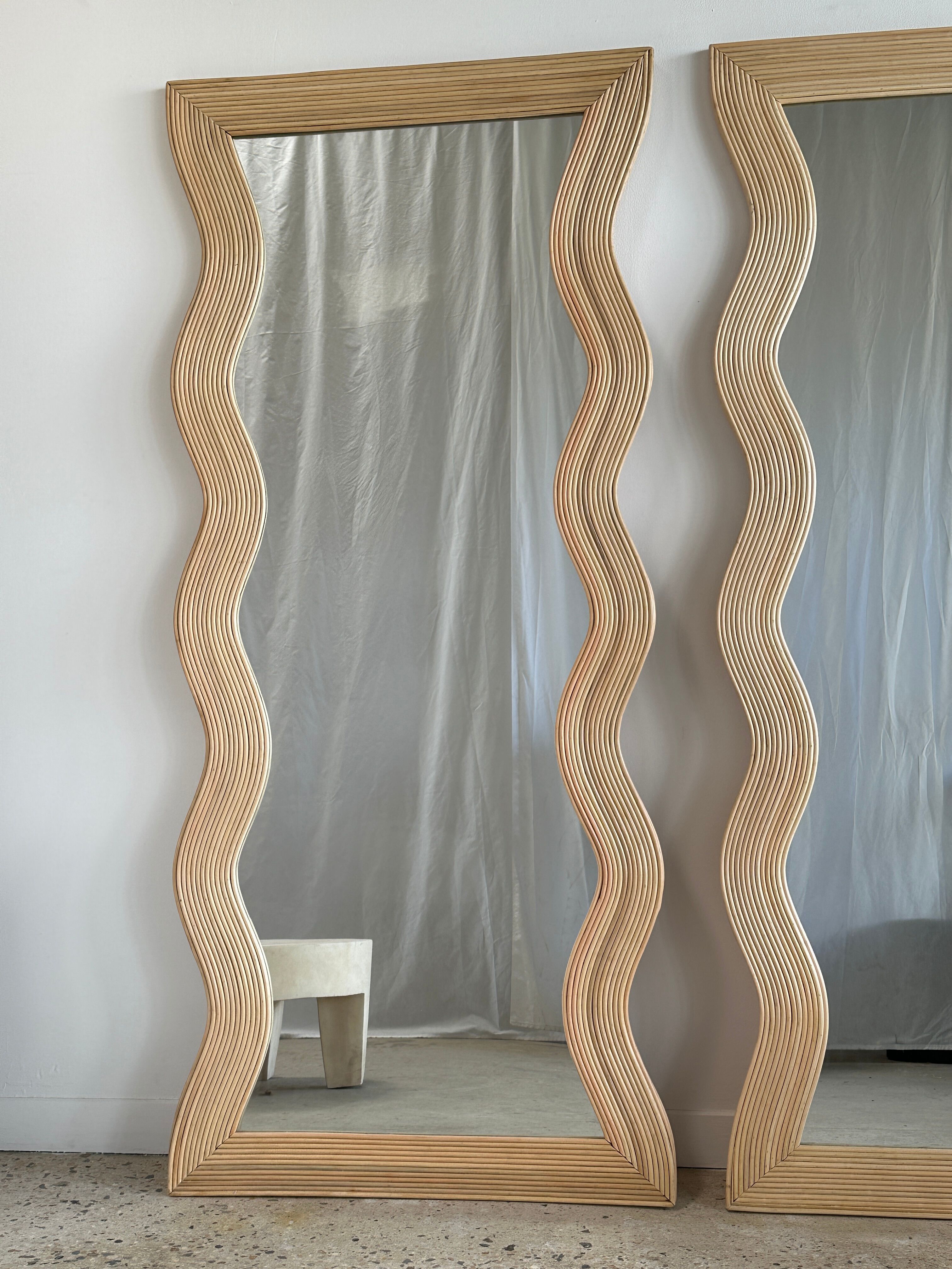 Zigzag rattan foot mirror H:182cm