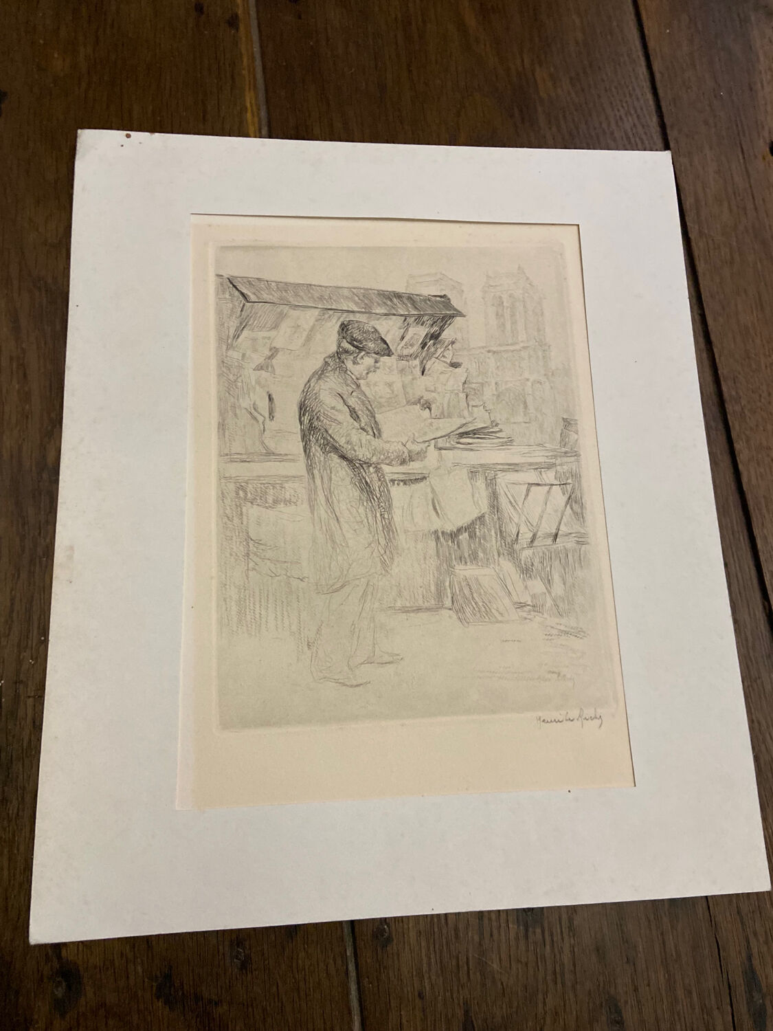 Eau forte, dessin, gravure, le Bouquiniste, Henri le Riche, notre dame