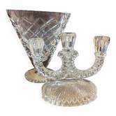 Candelabrum and fan vase in glass and crystal Art Deco style