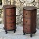 Pair of cylindrical bedside tables or drum bedside tables in exotic wood.