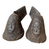 Pair of modernist anthropomorphic fireplace andirons, brutalist log holders 1950s