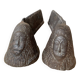 Pair of modernist anthropomorphic fireplace andirons, brutalist log holders 1950s