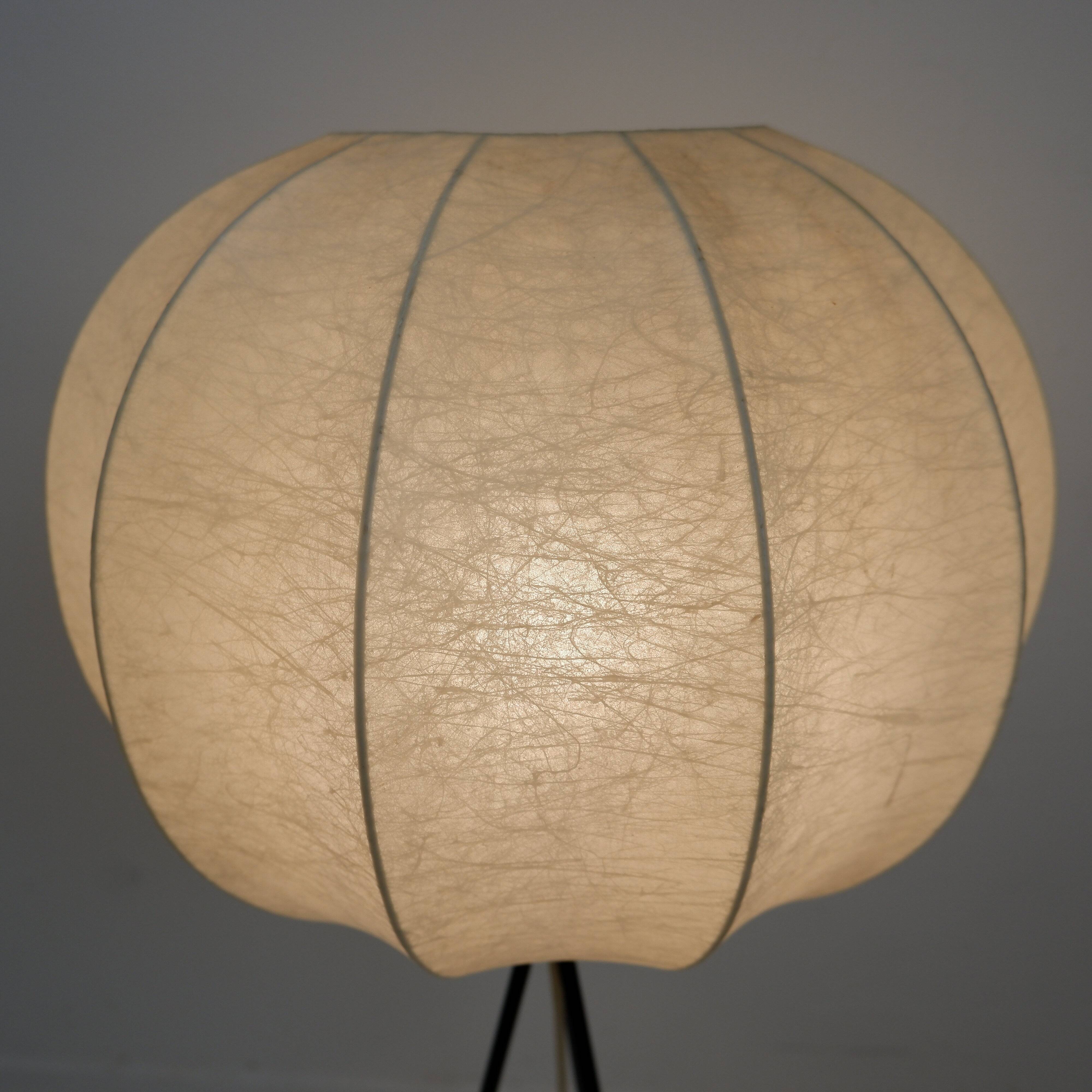 Vintage cocoon tripod floor lamp with brass details, 1960s