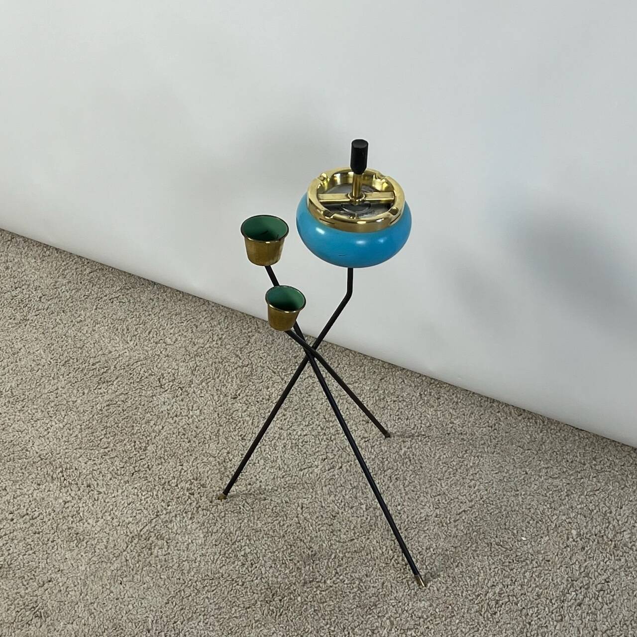 Vintage Turquoise Delight: 1950s Floor Standing Ashtray with Vase Holders
