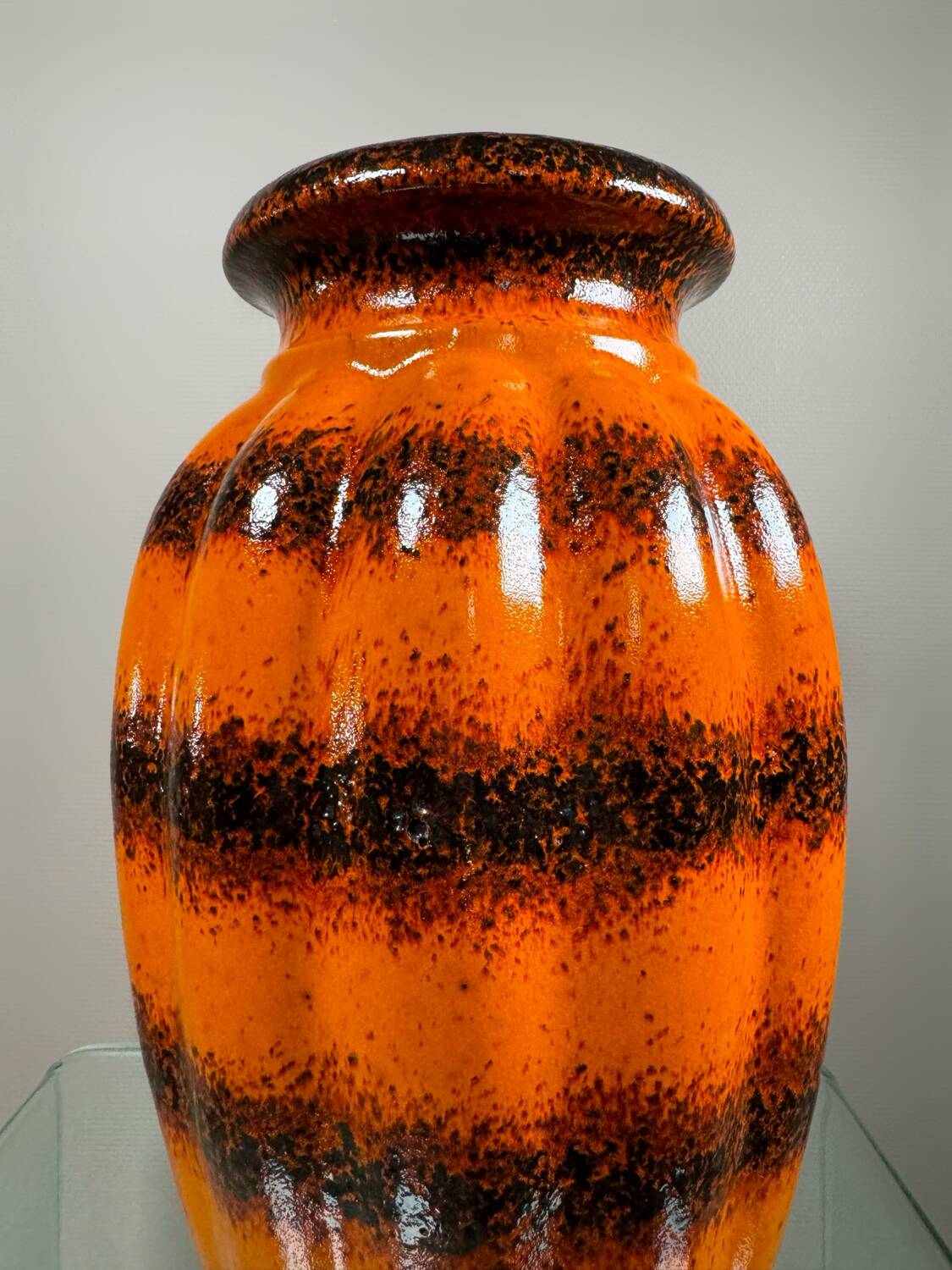 Large West Germany orange ceramic vase from the 60s