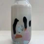 Blown opaline glass vase with coloured inclusions