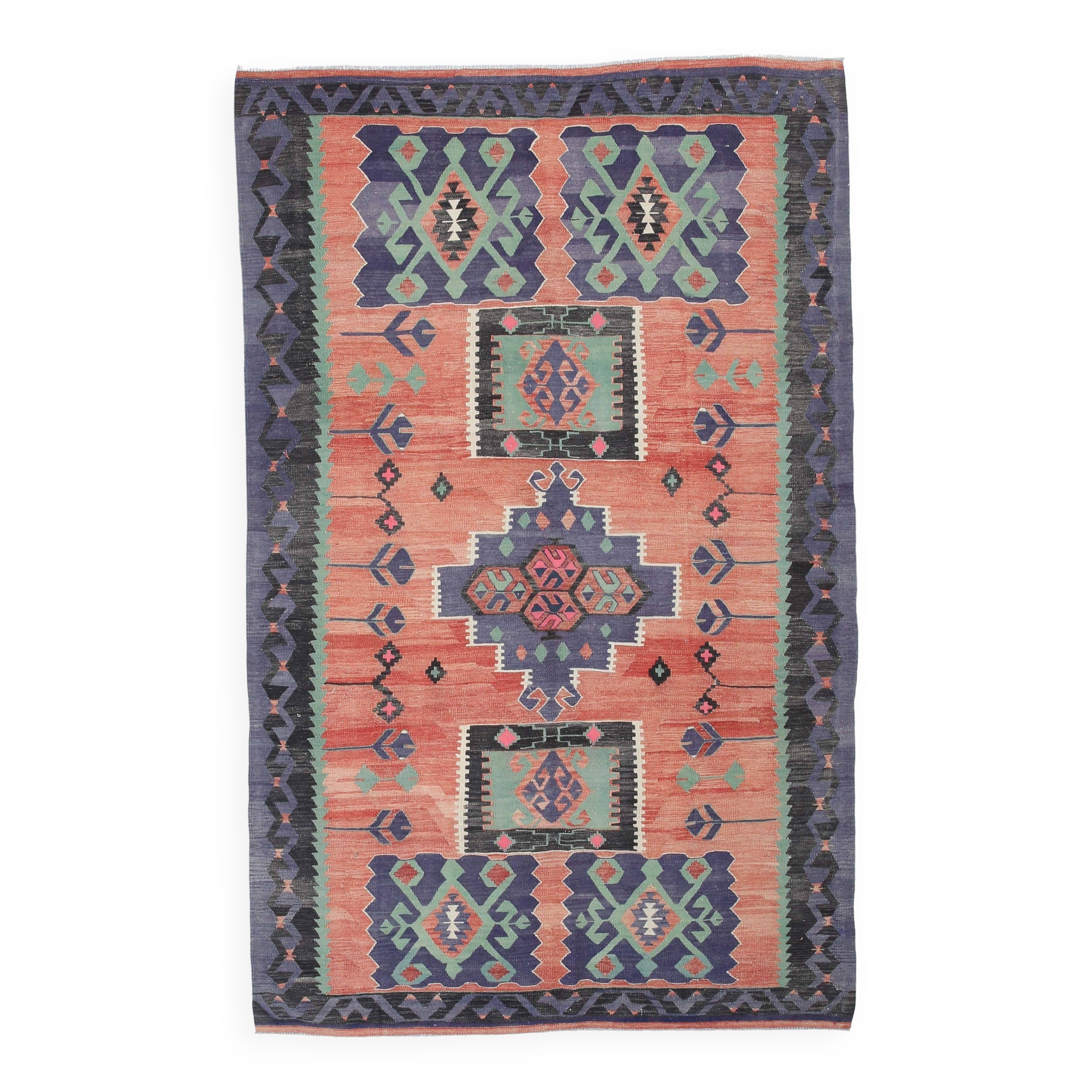 6x9 Tile Color Anatolian Kilim Rug, Turkish Kilim Rug, 174x279Cm