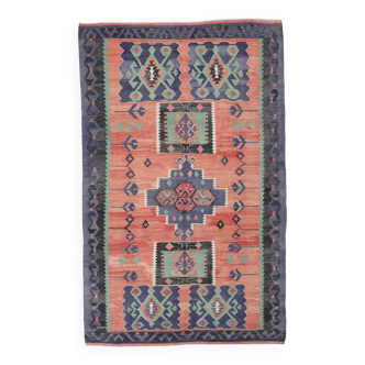 Tapis Kilim anatolien couleur carrelage 6x9, tapis Kilim turc, 174x279Cm