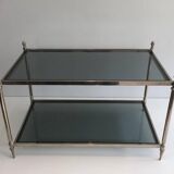 Neoclassical silver coffee table with bluish glass tops