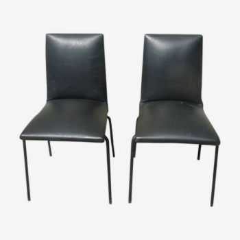 Set of 2 black faux chairs by Pierre Guariche