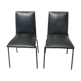 Set of 2 black faux chairs by Pierre Guariche