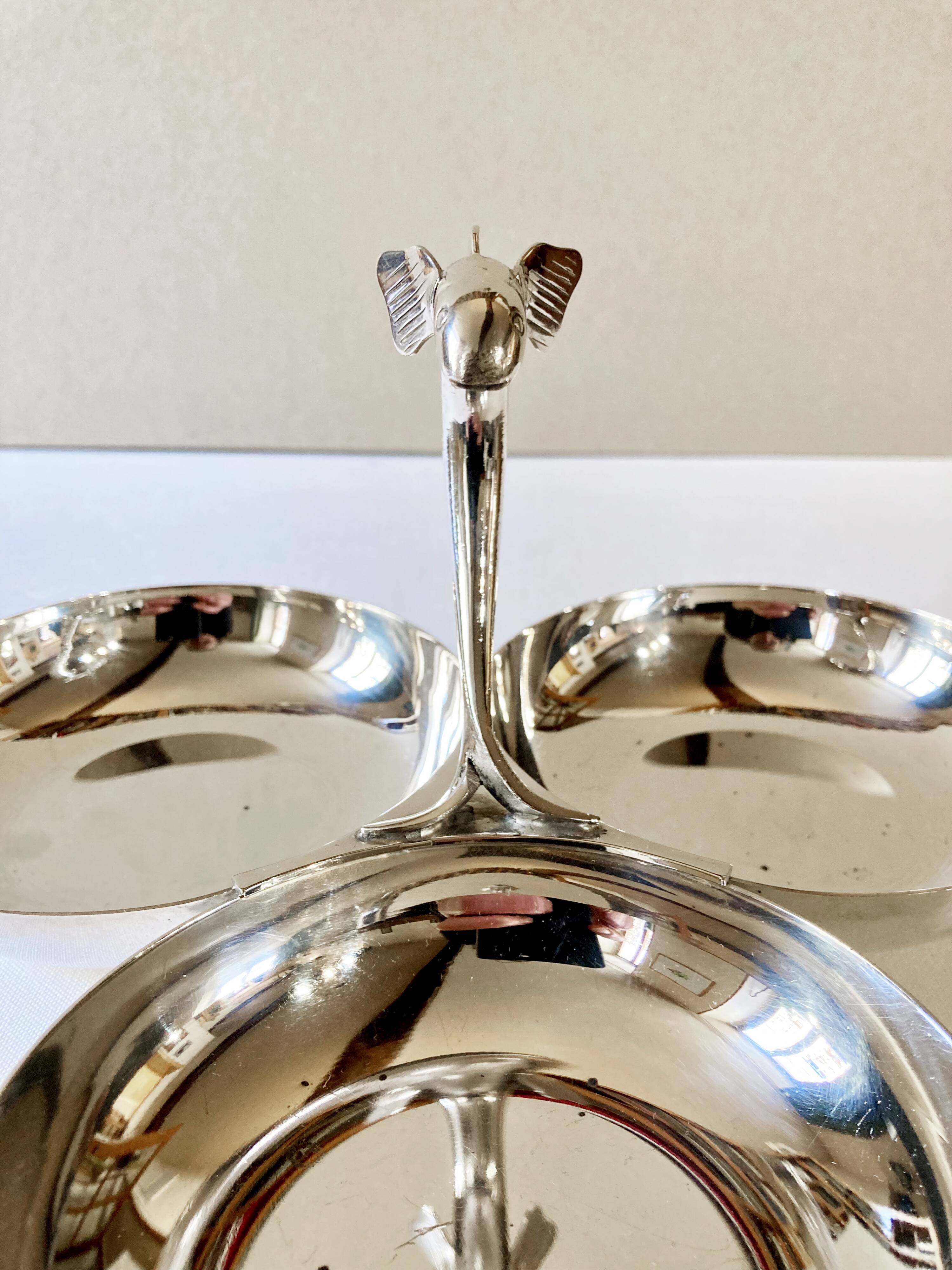 Aperitif server in silver metal, fish handle, 1950s