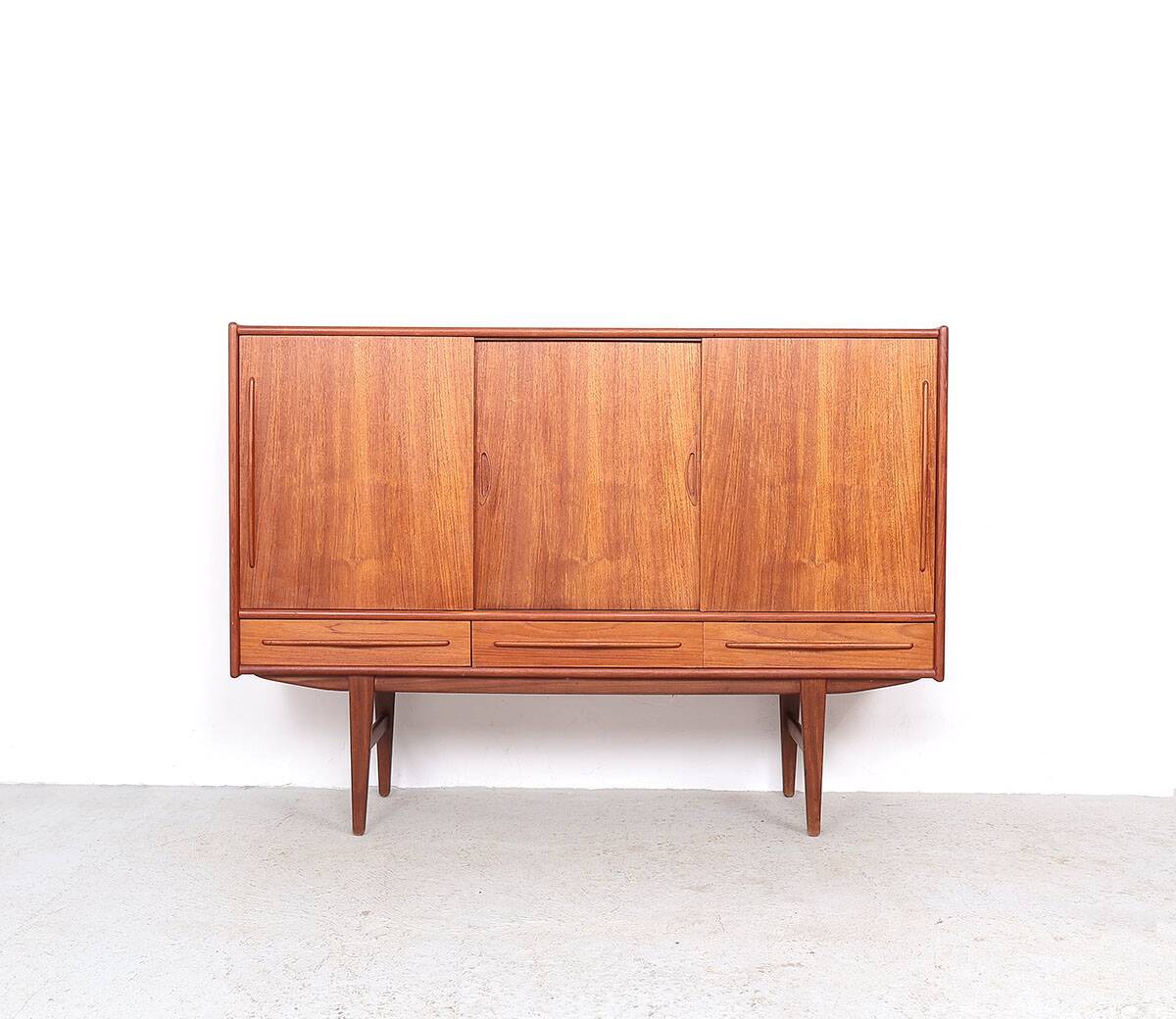 Danish design teak highboard with sliding doors, 1960s