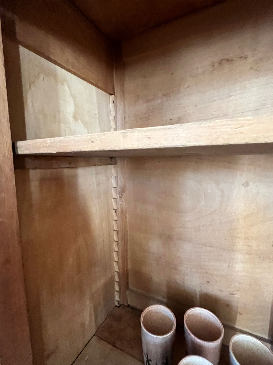 Raw wood cabinet & burlap