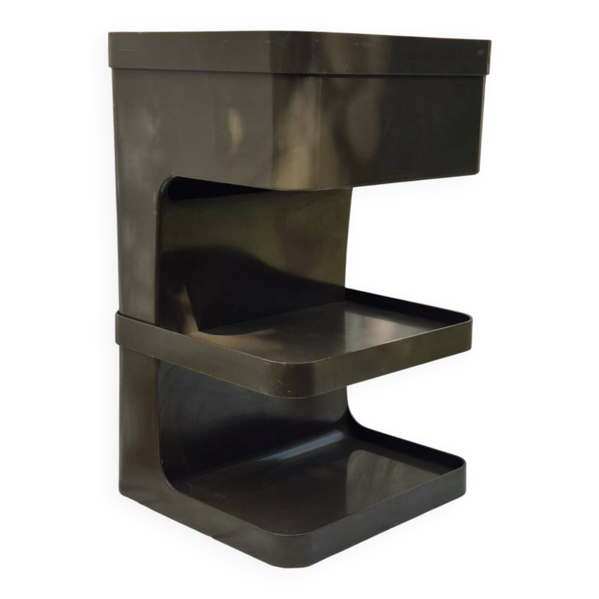 Dessert, brown plastic side table Flair by Prisunic, 1970.