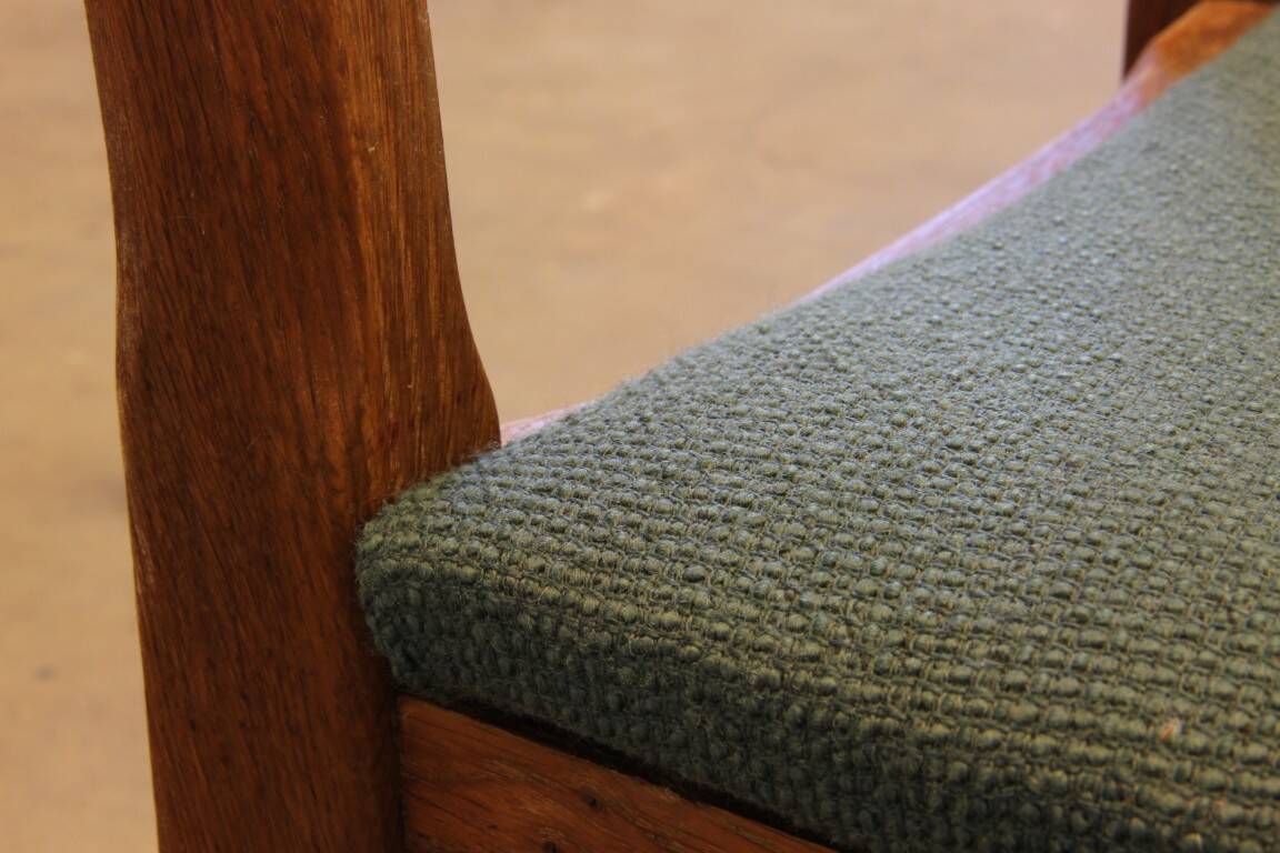 Six vintage 1960s Danish ladderback oak chairs, Henning Kjærnulf brutalist style