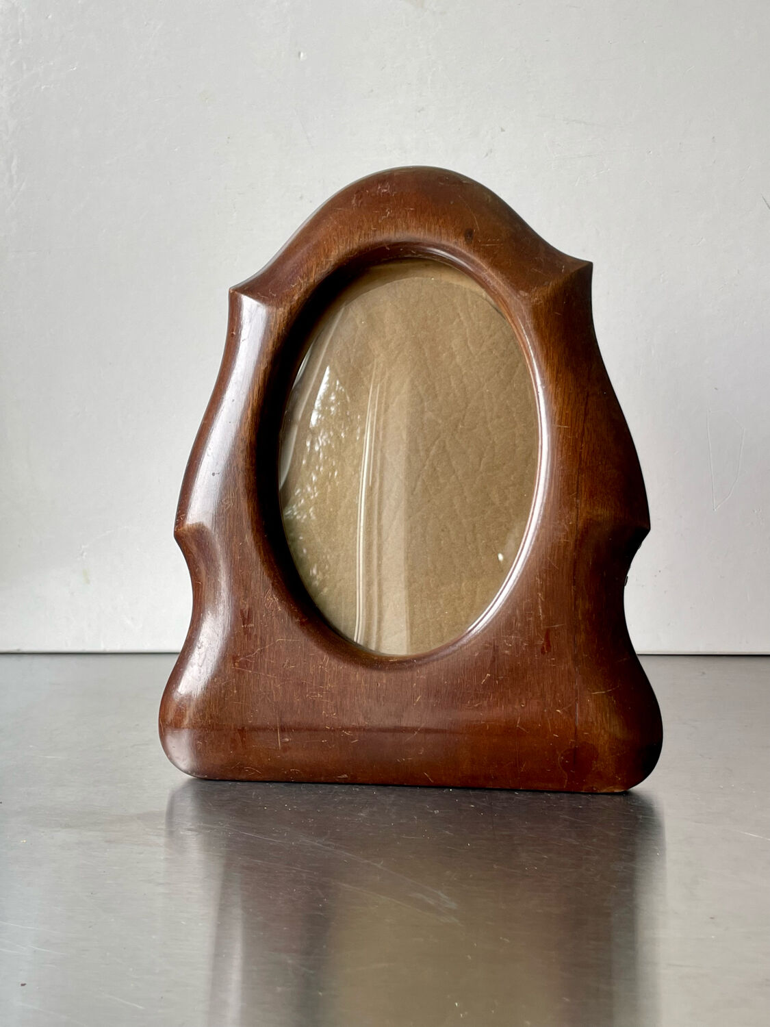 Antique  art deco mahogany wooden frame measurements 21.5 cm x 17 cm  convex glass