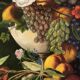 Large pastel signed Annie Faure, still life with flowers and fruits