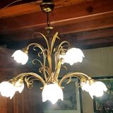 9-light gold metal foliage chandelier