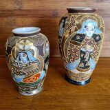 Set of 2 Japanese Satsuma ceramic vases