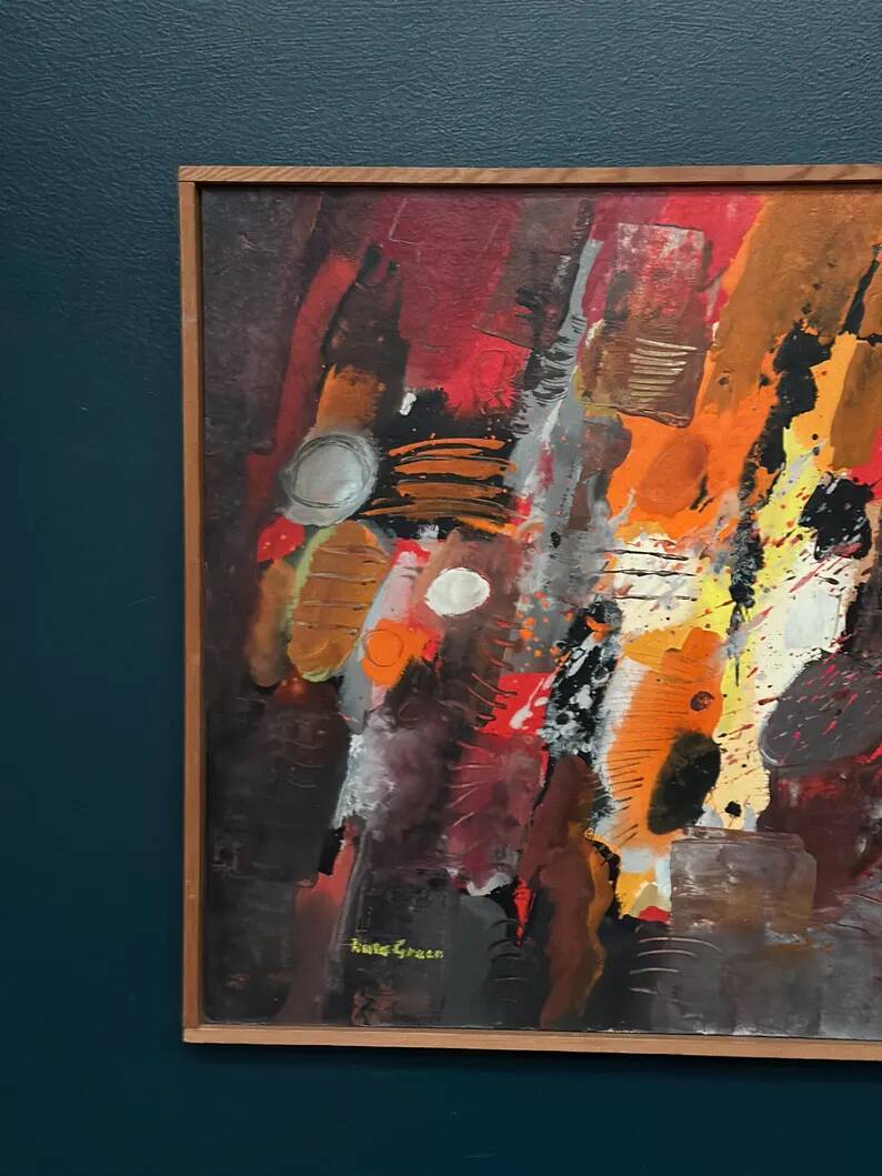 Original Swedish Oil on Panel – “Composition” by Kulo Green (1913–1972) – Signed – Vintage & Framed