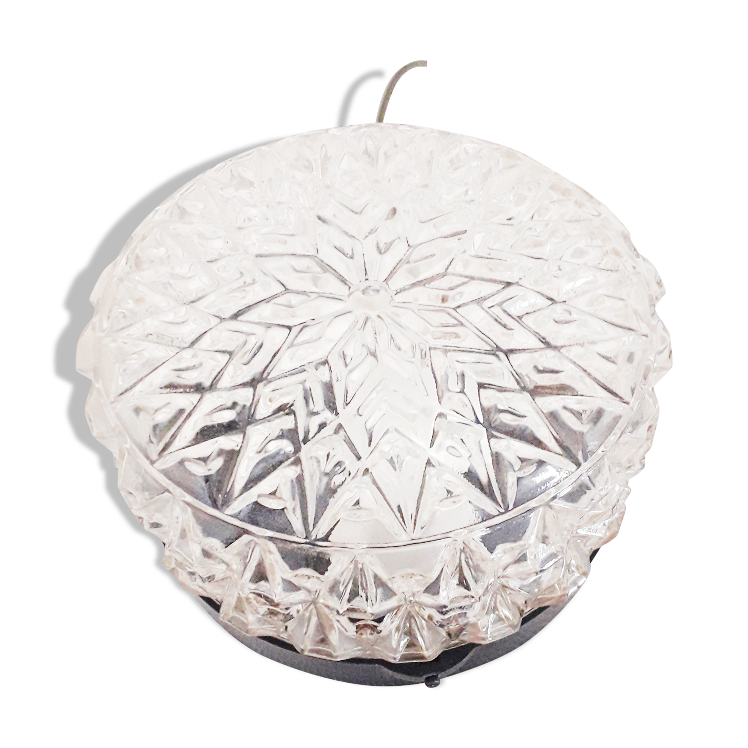 Plafonnier vintage verre moulé rond-1970