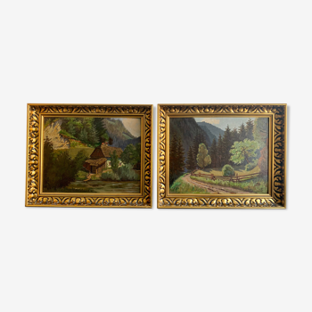 Set of 2 landscape antique painting