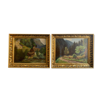 Set of 2 landscape antique painting